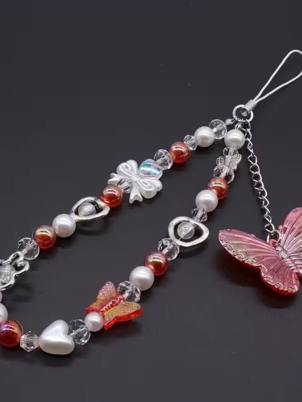 Shiny butterfly beaded Y2K-inspired phone chain